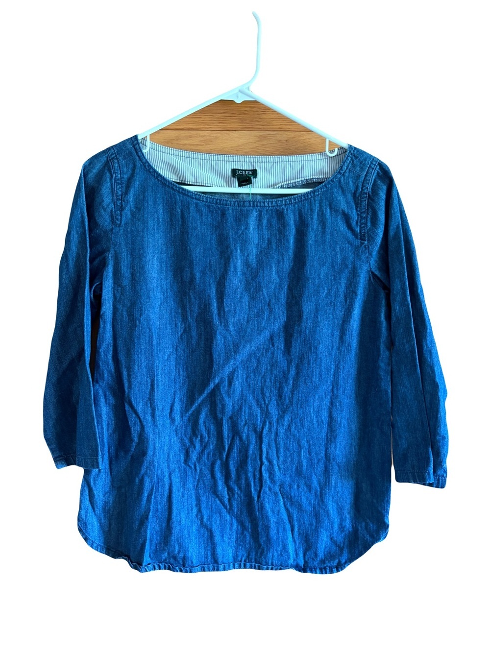 J. Crew Blue Denim-Style Boat Neck 3/4 Sleeve Top size 0